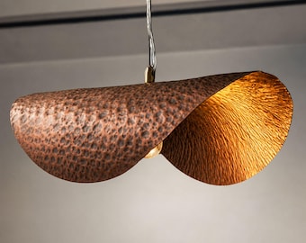 Hammered Copper Leaf Pendant Light, Handmade Brass Ceiling Lamp, Sculptural Kitchen Island Lighting, Modern Room Light, Boho Rustic Pendant