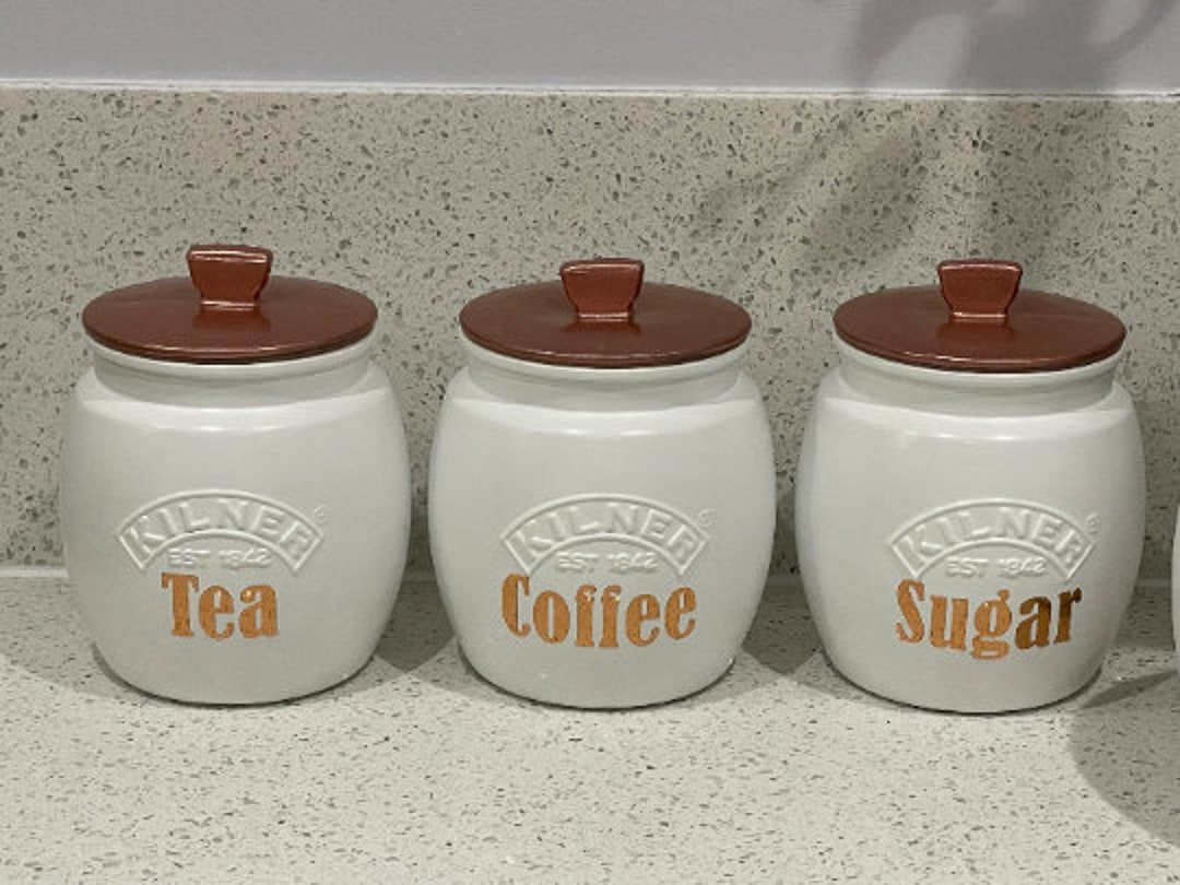 White Tea Coffee Sugar Canisters Kitchen Canister Set Storage Etsy