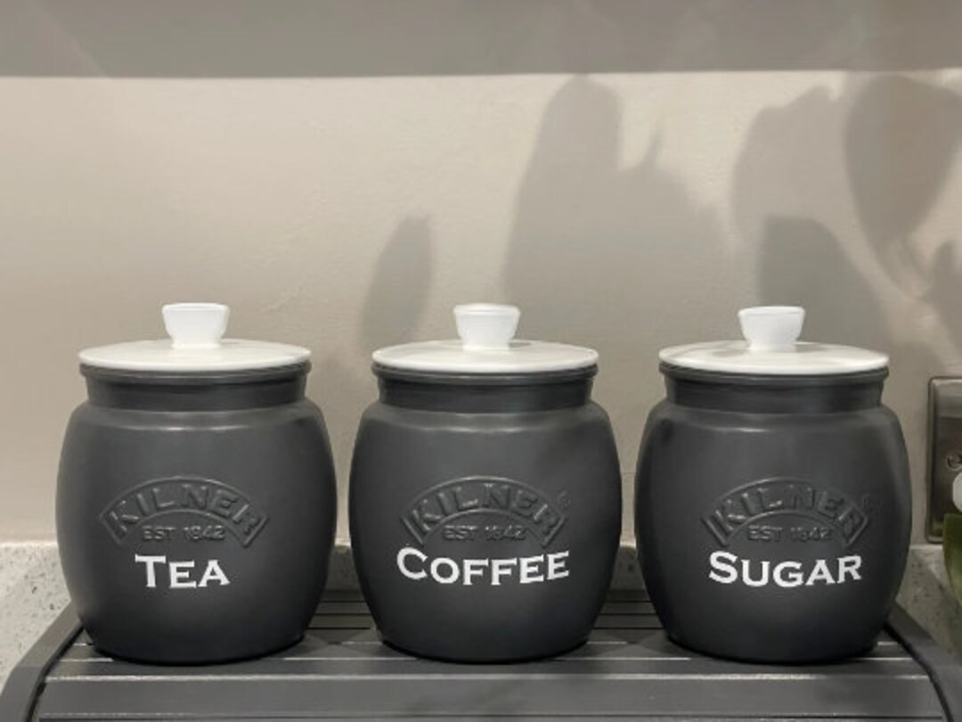 Dark Grey Tea Coffee Sugar Canisters Kitchen Storage Jars Etsy