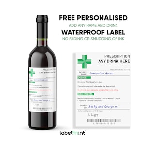 Personalised Label | Prescription Theme | Wine Gin Whiskey Vodka Alcohol Label Decal | Any Drink Label | Funny Birthday Humour Gift Present