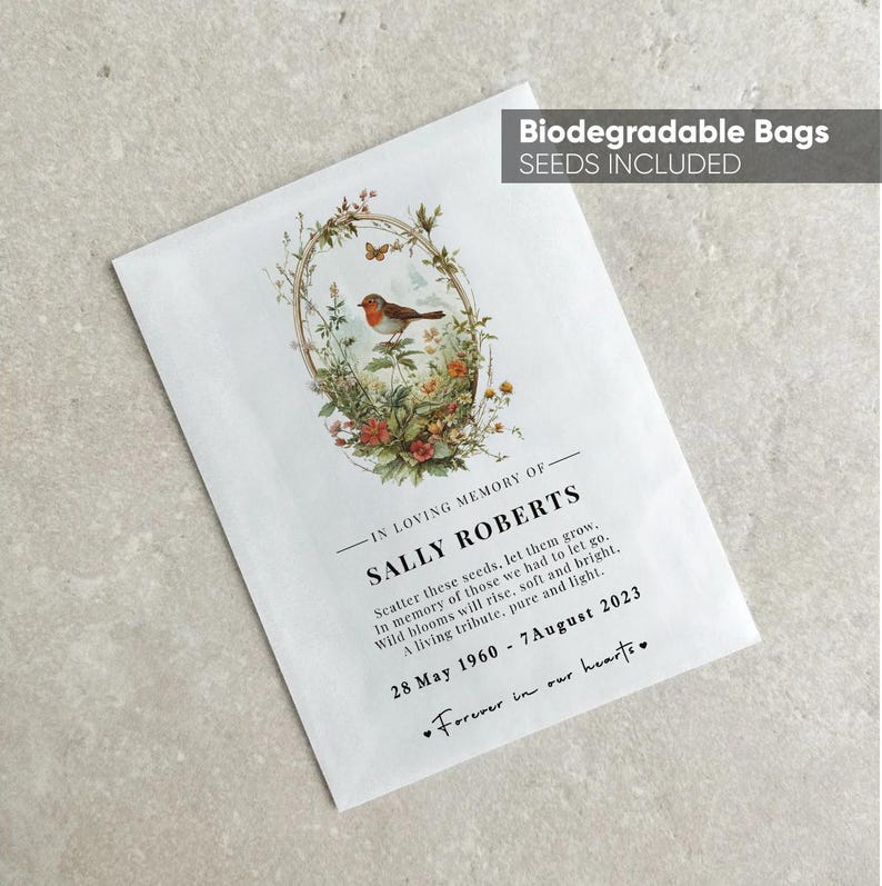 Personalised Wildflower Seed Packets Envelopes Funeral Seed Favours