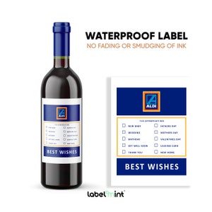 Etiqueta de vino Aldi, Nuevo bebé, Gracias, Nuevo hogar, Día del padre de San Valentín, Salir, Boda Divertida Cualquier ocasión, Broma de humor, Broma de botella de bebida