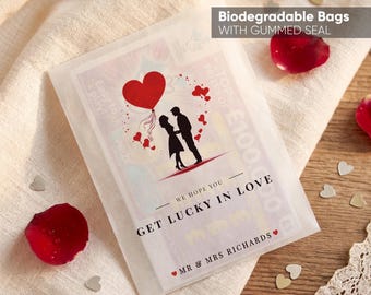 Personalised Wedding Scratch Card Favour Packs | Lotto Ticket Holder Packets | Lucky In Love | Tissue Bag Envelopes | Happy Tears Guest Gift