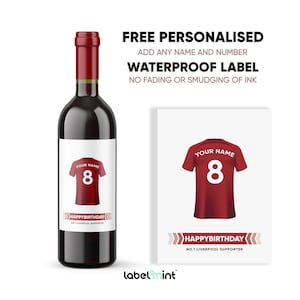 Personalised Liverpool FC Birthday Label | Label For Wine Bottle | Gin Whiskey Beer Vodka Champagne | Birthday Gift | Liverpool Football Fan
