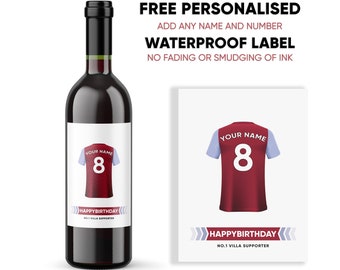 Personalised Aston Villa FC Birthday Label | Label For Wine Bottle | Gin Whiskey Beer Vodka Champagne | Birthday Gift | Villa Football Fan