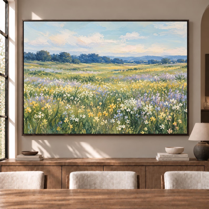 Impressionist Wildflower Meadow Wall Art, Colorful Spring Landscape ...