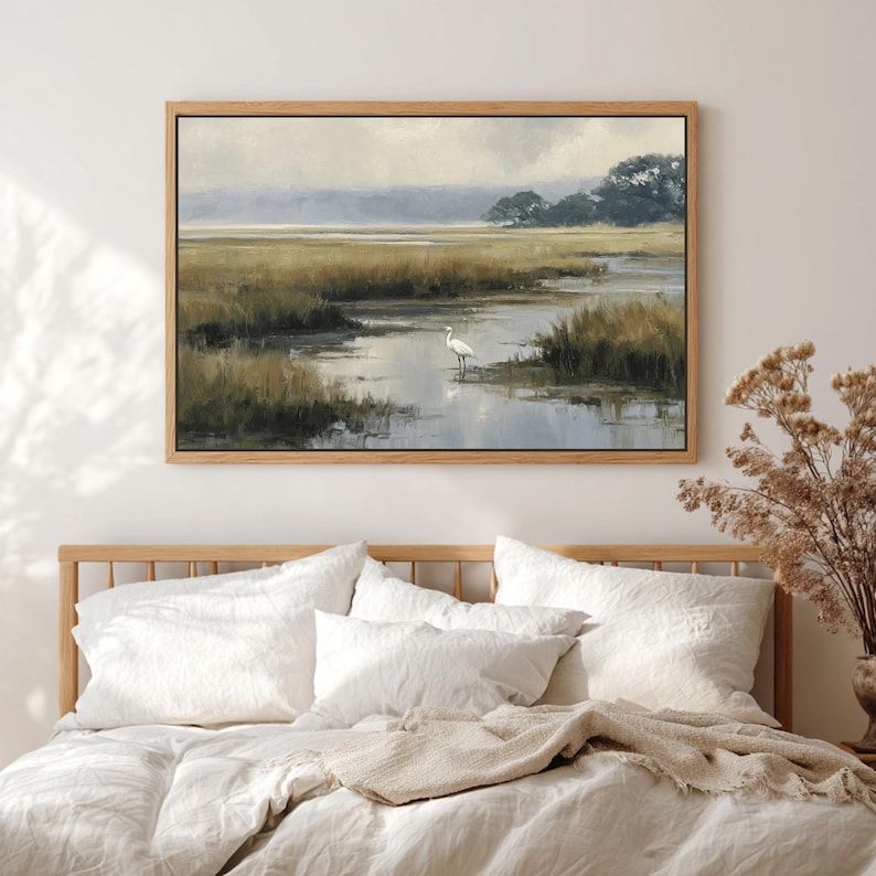 Lowcountry Egret Marsh Wall Art, Coastal Wetland Landscape Print, Southern Nature Decor image 5