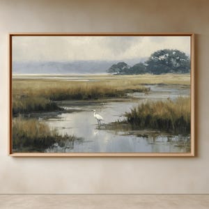 Lowcountry Egret Marsh Wall Art, Coastal Wetland Landscape Print, Southern Nature Decor image 3