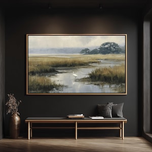 Lowcountry Egret Marsh Wall Art, Coastal Wetland Landscape Print, Southern Nature Decor image 7