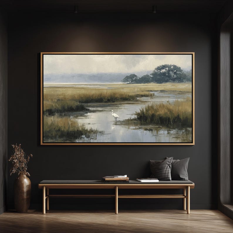 Lowcountry Egret Marsh Wall Art, Coastal Wetland Landscape Print, Southern Nature Decor image 7