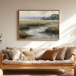 Lowcountry Egret Marsh Wall Art, Coastal Wetland Landscape Print, Southern Nature Decor image 6