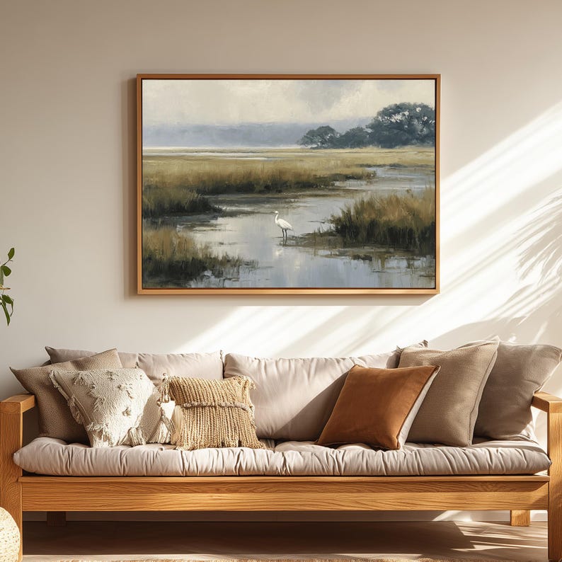 Lowcountry Egret Marsh Wall Art, Coastal Wetland Landscape Print, Southern Nature Decor image 6