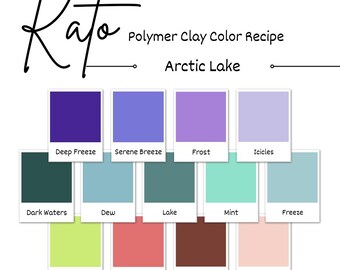 KATO Arctic Lake Recipe Guide for Clay Color Set 13 Colors Purple Neon and Warm Colors Deep Winter Lake Theme Bright Wintery Aesthetic