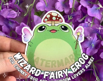 Wizard Fairy Frog Sticker Silly Green Frog Lover Stickers Mushroom Hat Fairy Wings Magic Wand Hand Drawn Digital Illustration