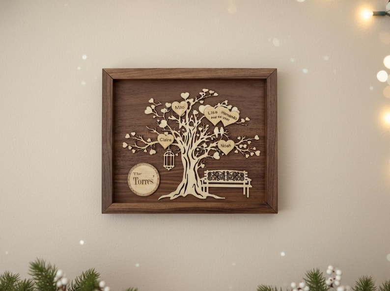Personalized Wooden Family Tree Wall Art | Custom Family Names, Dates ...