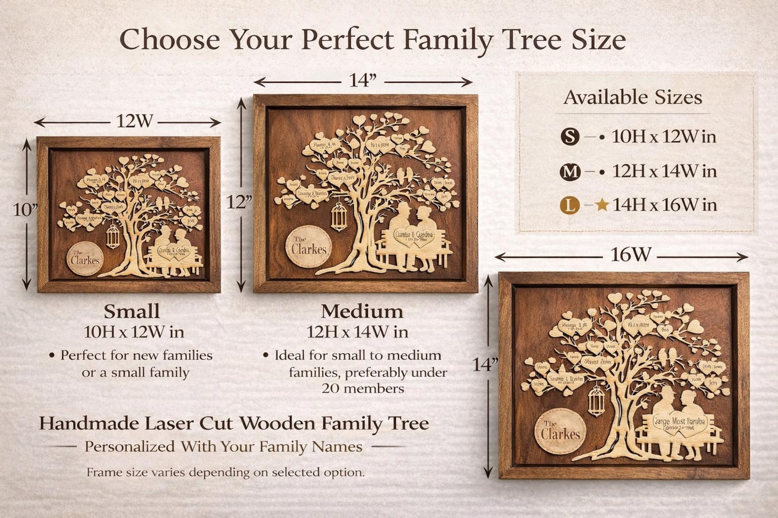 Personalized Wooden Family Tree Wall Art | Custom Family Names, Dates ...