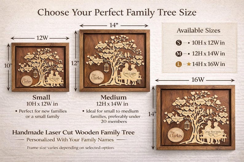 Personalized Wooden Family Tree Wall Art | Custom Family Names, Dates ...