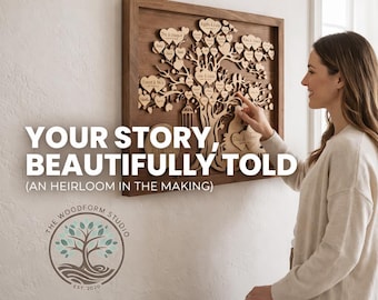 パーソナライズされた木製家系図ウォールアート | カスタマイズされた家族の名前、日付のサイン