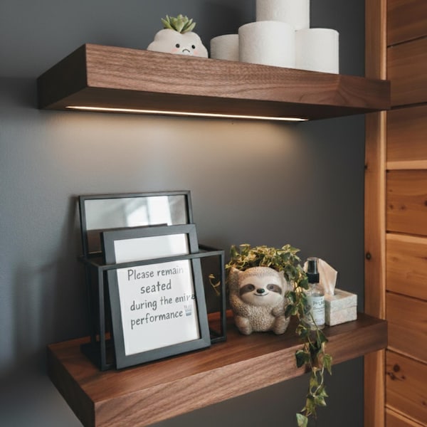 Handcrafted Floating Wood Shelf | Modern Wall Decor, LED Compatible