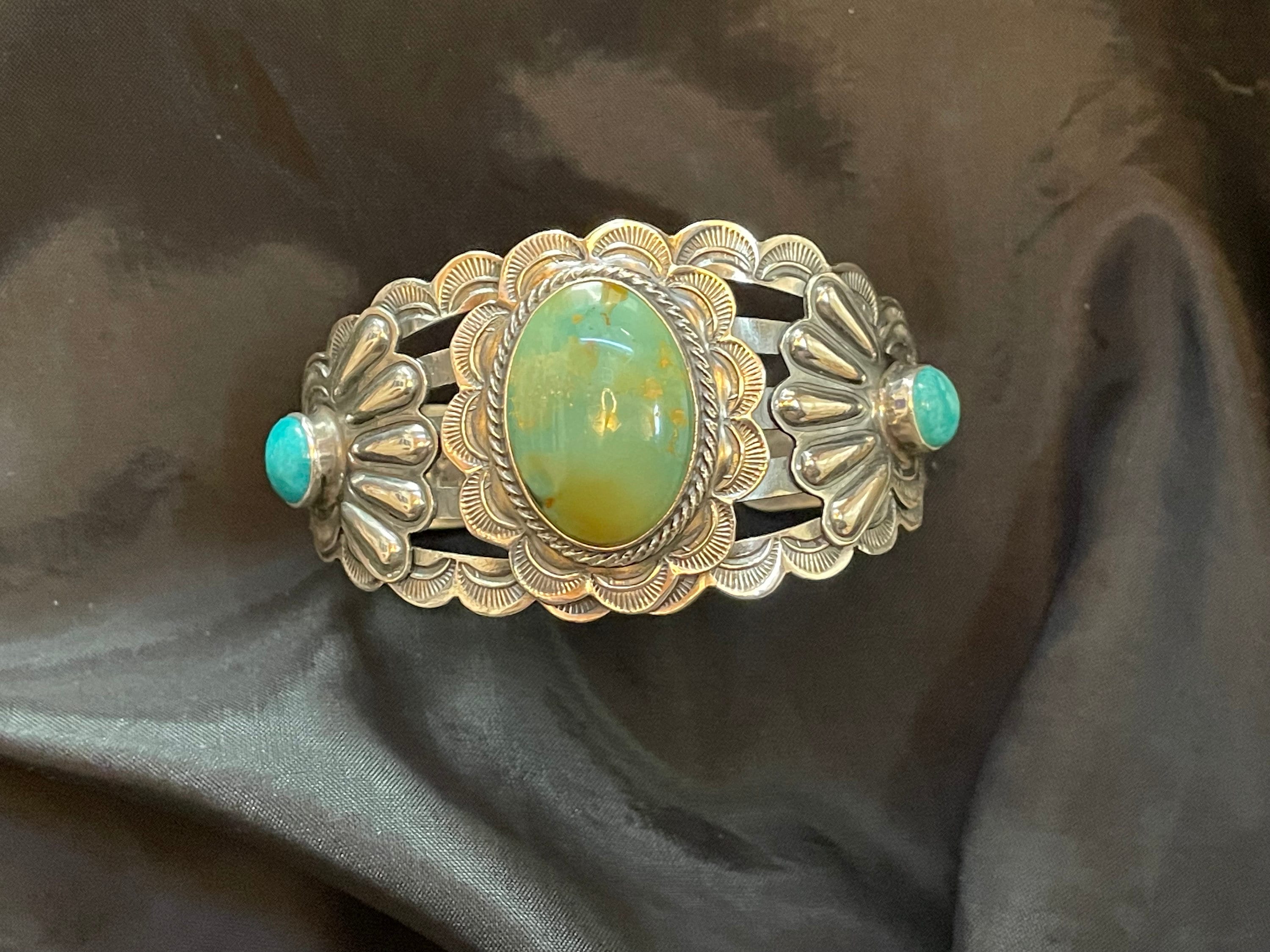 Ann Becenti Vintage Native American Navajo Blue Gem & Royston Turquoise Sterling Silver Bracelet Ann Becenti Vintage Native American Navajo Blue Gem & Royston Turquoise Sterling Silver Bracelet