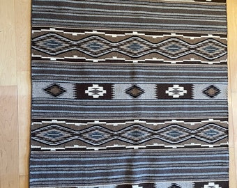 Navajo Pine Springs, 36" X 50 1/2", intricate design, all natural colors and wool with browns, grey, white and black; perfect condition.