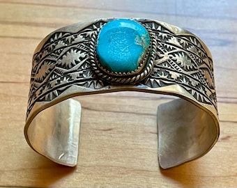 Indian Bangle Cluster, Navajo, Old Pawn, 46 Turquoises, Signed PJ