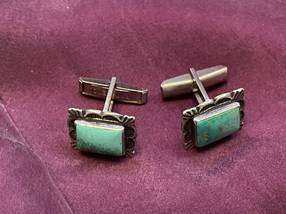 Navajo Turquoise and Sterling Silver cuff links. … - image 1
