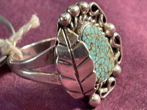 Navajo webbed turquoise and silver  ring, size 7 … - image 2