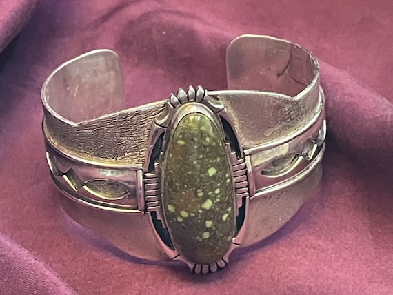 Dynamic Native American Navajo Lapis Sterling Silver Bracelet Signed Alvin Monte Dynamic Native American Navajo Lapis Sterling Silver Bracelet Signed Alvin Monte