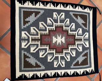 Navajo Two Grey Hills Textile, perfect condition, late 1900's or earlier, 28"X33 1/4". A very nice TGH.