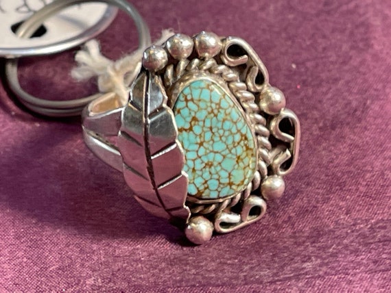 Navajo webbed turquoise and silver  ring, size 7 … - image 1