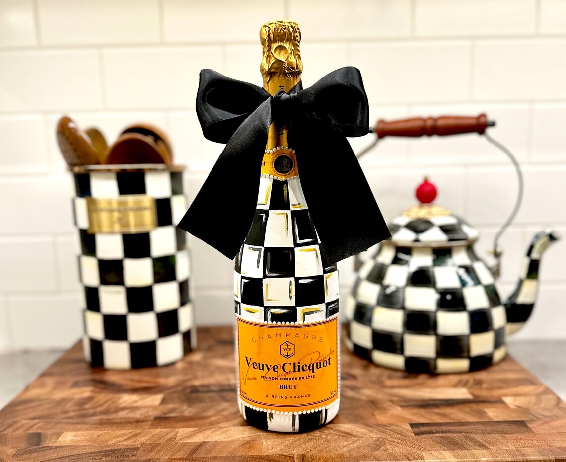 Custom Checkered Champagne Bottle - Etsy