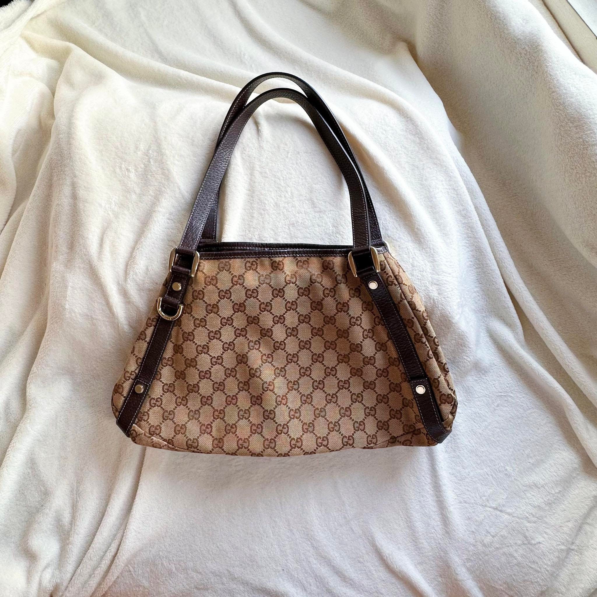 Gucci Bee 2Way Shoulder Bag Cloth Handbag Animal Pattern Gold Beige Black  Used