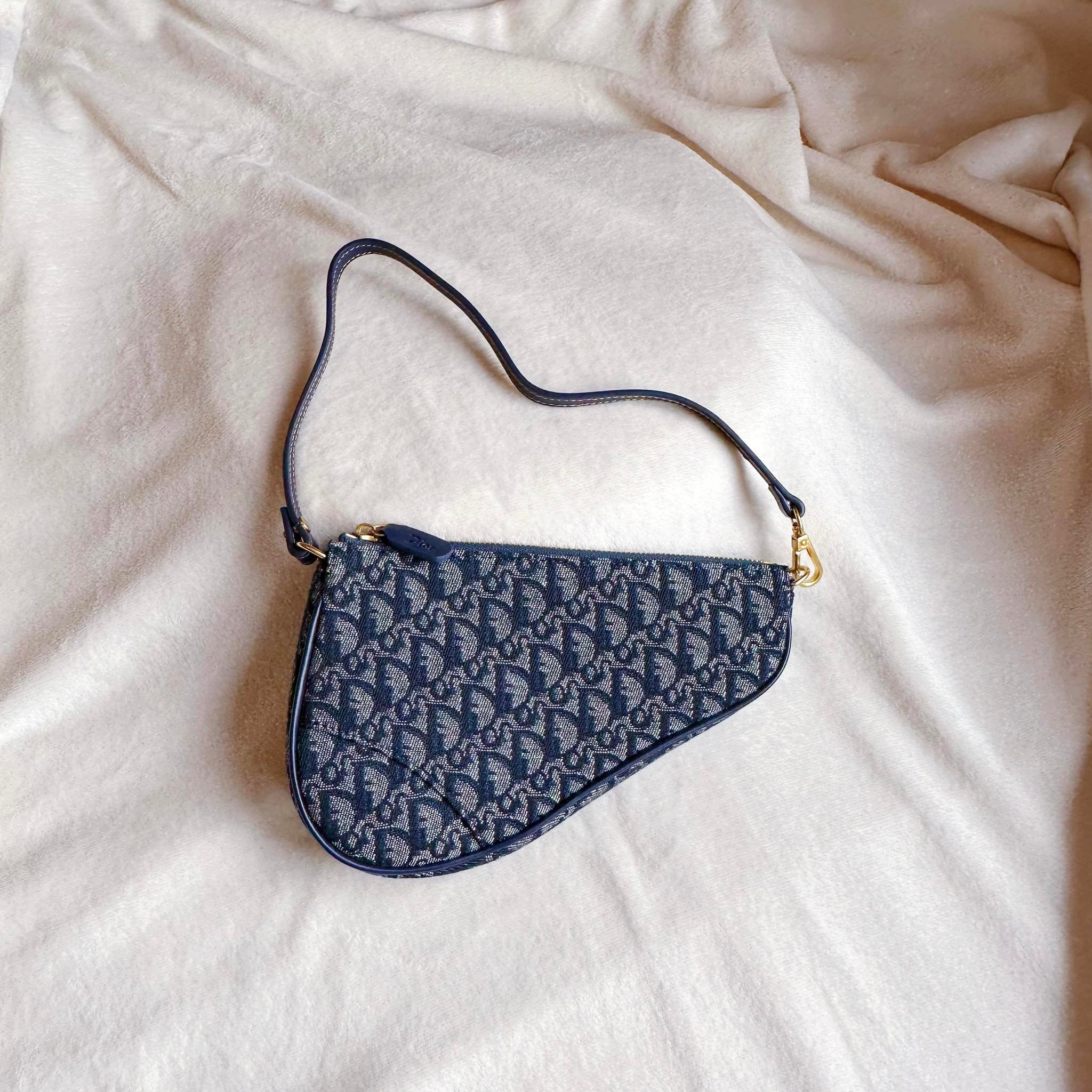 Christian Dior Diorissimo Mini Saddle Pochette Blue Navy Monogram Bag  Vintage JP