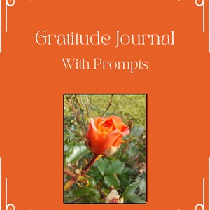 Printable Gratitude Journal with Prompts from Intrinsic Vicissitude with Vibrant Orange Cover and Orange Rosebud Flower
