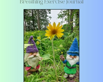 Digital Download Printable Breathe, Reflect, Renew Breathing Exercise Journal with Gnomes and Yellow Daisy on the Cover