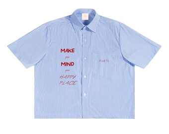 Make Your Mind A Happy Place - Oversized Vertical Stripe Boxy Shirt