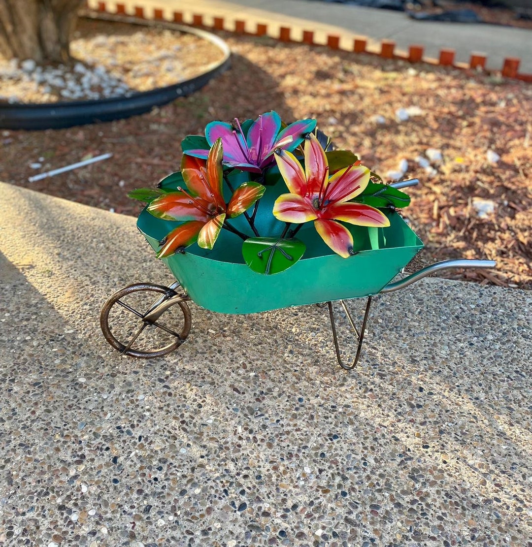 Wheelbarrow Metal Garden Art Wheelbarrow Garden Planter for Etsy