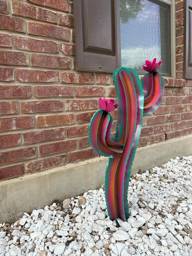 Handmade Rainbow Metal Cactus Yard Art Outdoor Decor and Etsy