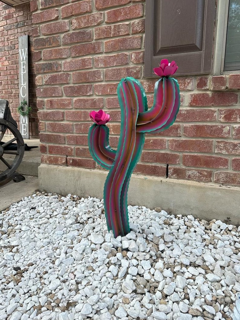Handmade Rainbow Metal Cactus Yard Art Outdoor Decor and Etsy