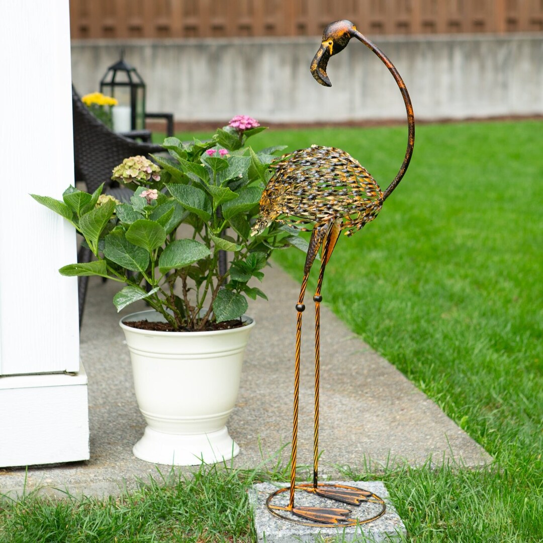 Metal Flamingo Yard Art Pair garden Metal Art Rustic Etsy