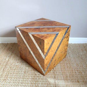 Mid century burr and steel cube side table