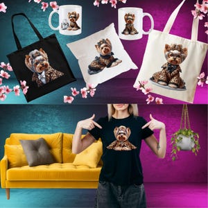 20 imágenes prediseñadas de Yorkshire Terrier, Yorkies en Leo Print – PNG de perro glamuroso – 300 DPI 4724x4724 px Descarga digital – Proyectos de bricolaje y sublimación