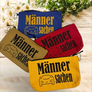 Tasche "Männersachen" – Canvas Stoff, robust, mit Karabiner | Geschenk Vatertag | Kulturtasche Männer