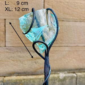 Tuindecoratie van glas en metaal, blauw turkoois - roestbruin - voor buiten - balkon - bloemensteker - tuinsteker "Inspiratie" Hemelsblauw - ca. 100 cm - veelkleurig afbeelding 10