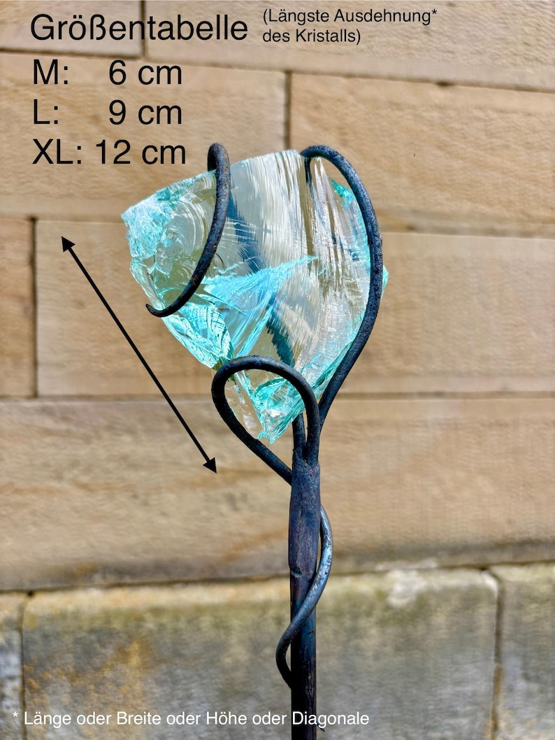 Tuindecoratie van glas en metaal, blauw turkoois - roestbruin - voor buiten - balkon - bloemensteker - tuinsteker "Inspiratie" Hemelsblauw - ca. 100 cm - veelkleurig afbeelding 10