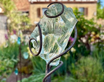 Tuindecoratie van glas en metaal - mintkleur - roestbruin - voor buiten - balkon - bloemensteker - tuinsteker "Inspiration" mint - ca. 100 cm - veelkleurig