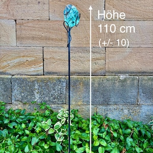 Tuindecoratie van glas en metaal, blauw turkoois - roestbruin - voor buiten - balkon - bloemensteker - tuinsteker "Inspiratie" Hemelsblauw - ca. 100 cm - veelkleurig afbeelding 9