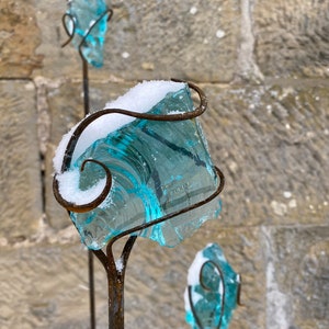 Kristallstecker geschmiedet 80 - 120 cm / Gartenstecker / Glasstecker / Glas-Stahl Kombination / handgeschmiedet
