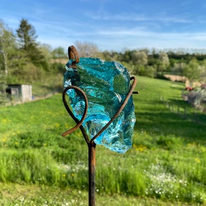 Kristallstecker Inspiration geschmiedet 80 120 cm blau / Gartenstecker / Glasstecker / Glas-Stahl Kombination / handgeschmiedet Bild 8